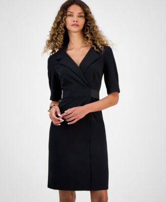 Women's Collared Faux-Wrap Scuba Sheath Dress