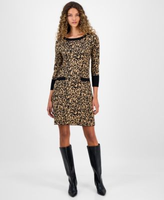 Robbie Bee - Women's Printed 3/4-Sleeve Sweater Dress