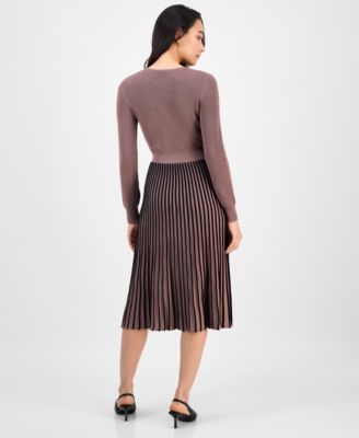 Women's Two-Tone Belted Sweater Dress