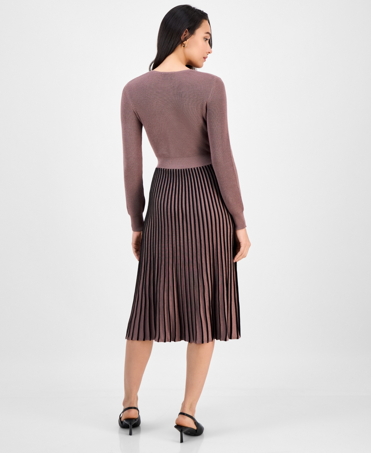 Robbie Bee Women's Two-tone Belted Sweater Dress In Neutral