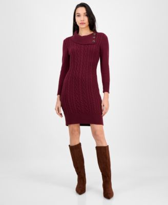 Sandra Darren - Women's Cable-Knit Fitted Long-Sleeve Sweater Dress