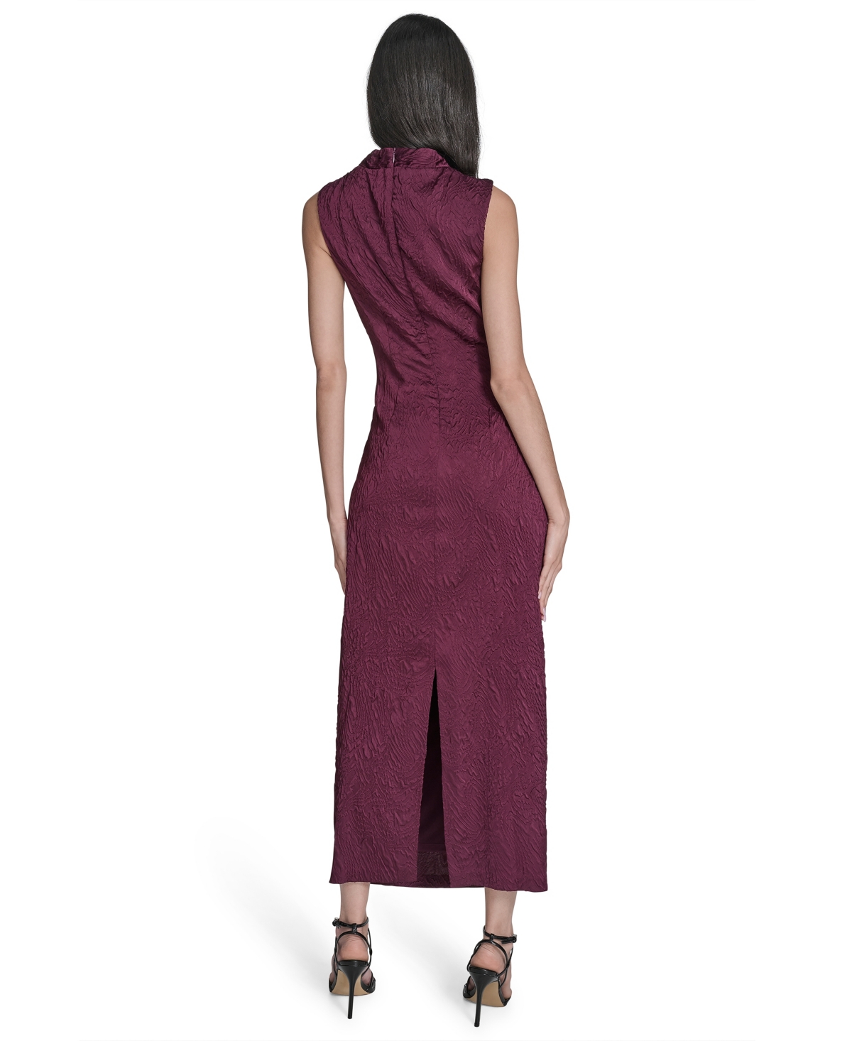 Vince Camuto Women's Novelty Knit High Cowl Neck Ruche Waist Bodycon Dress In Burgundy
