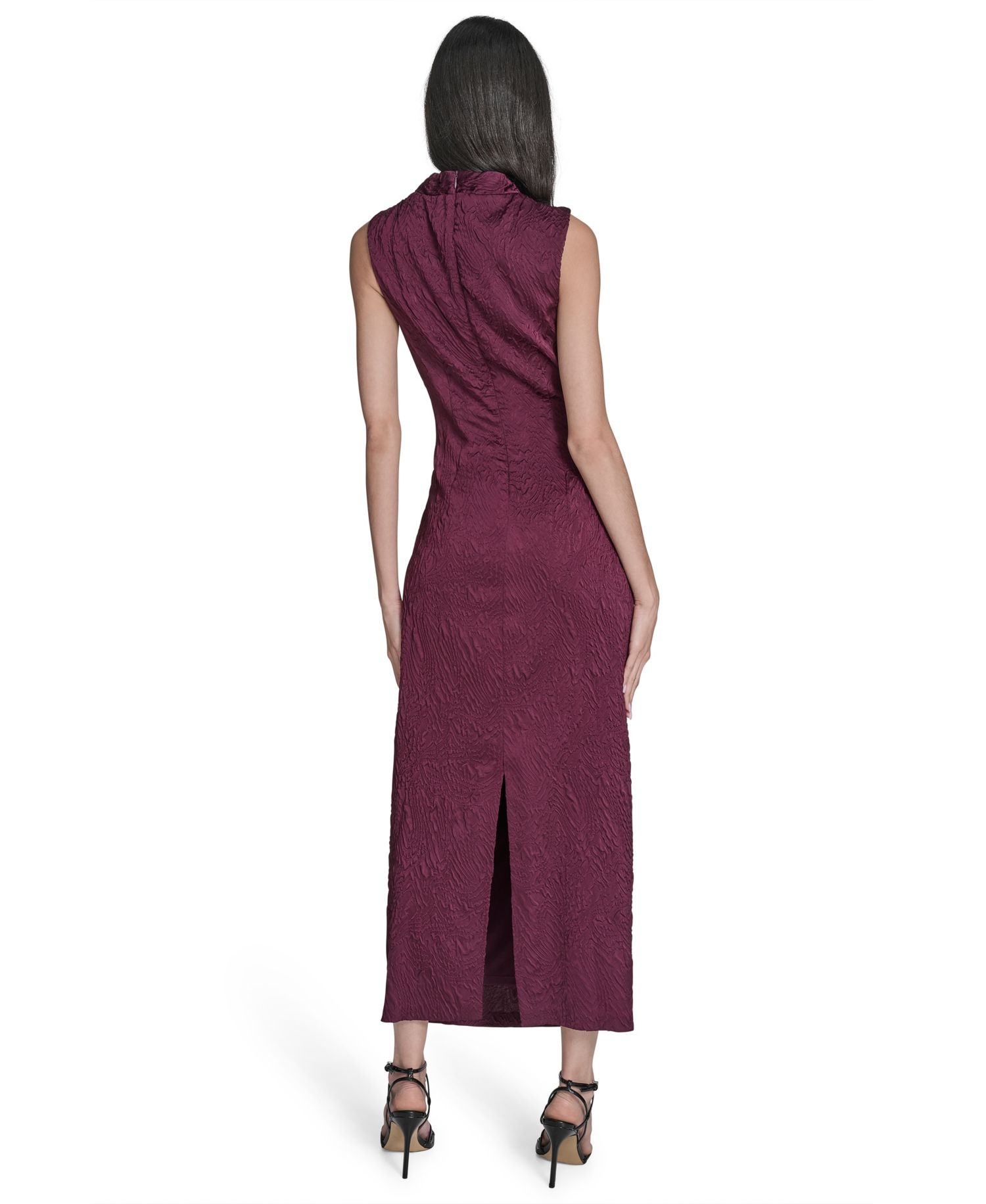 Women's Novelty Knit High Cowl Neck Ruche Waist Bodycon Dress
