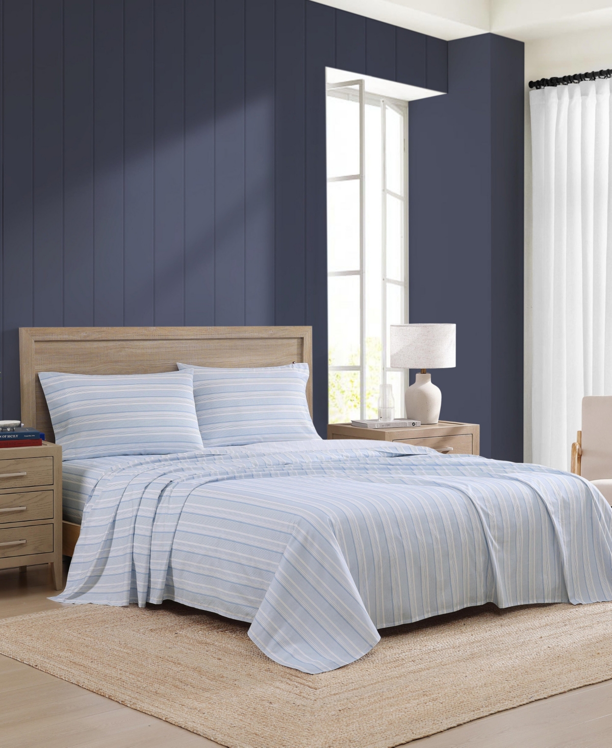 Tommy Hilfiger Printed 200-thread Count Cotton Percale 3-pc. Sheet Set, Twin In Blue