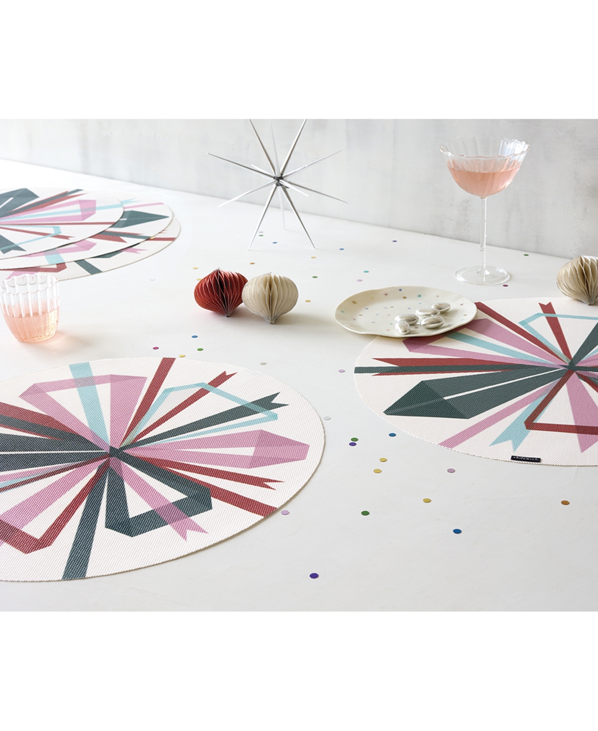 Chilewich Bow-print 15" Round Placemat In Green