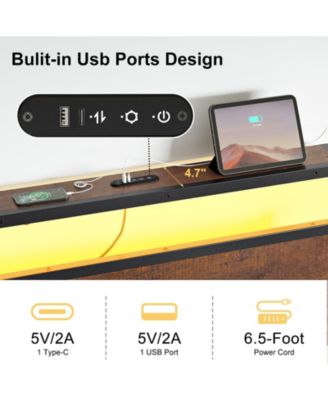 Industrial Twin Size Bed Frame with Storage LED Headboard, Charging Station, No Box Spring Needed