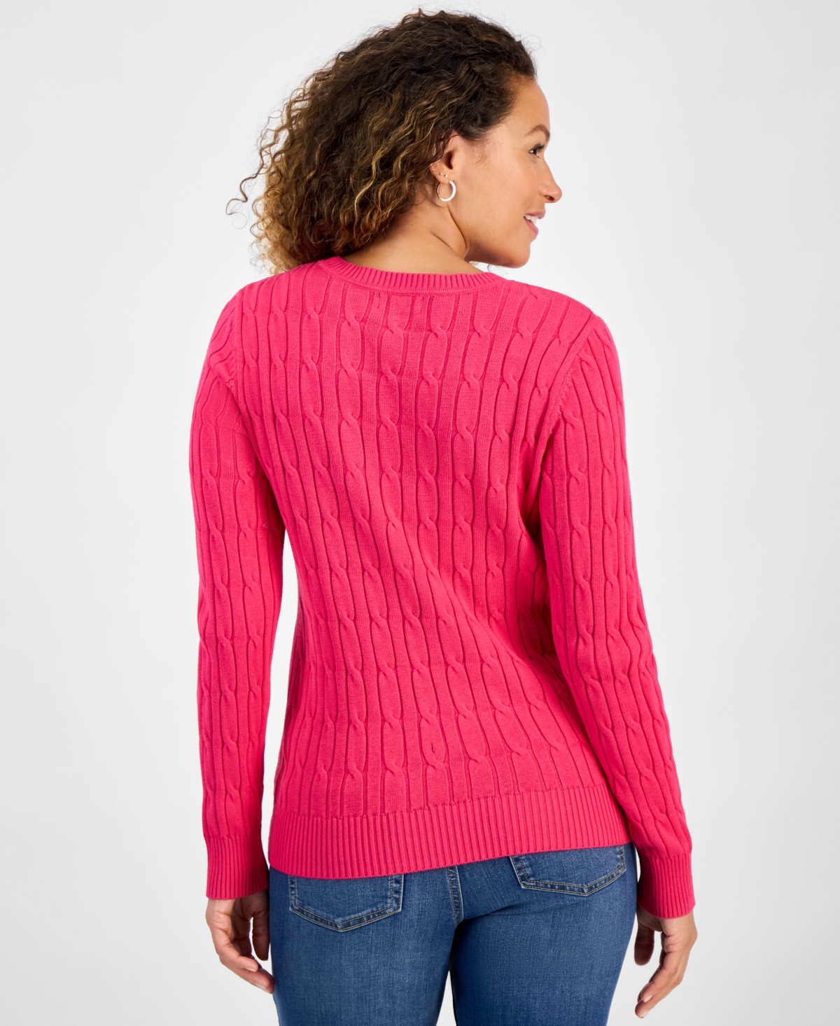 Style & Co Petite Cotton Cable-knit Crewneck Sweater, Created For Macy's In Pink
