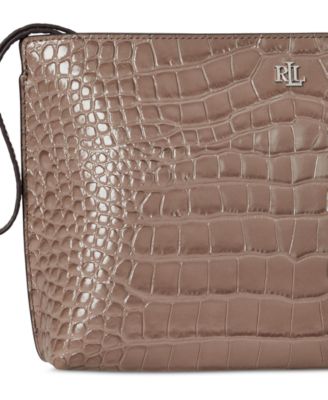 Crocodile-Embossed Leather Zipper Pouch