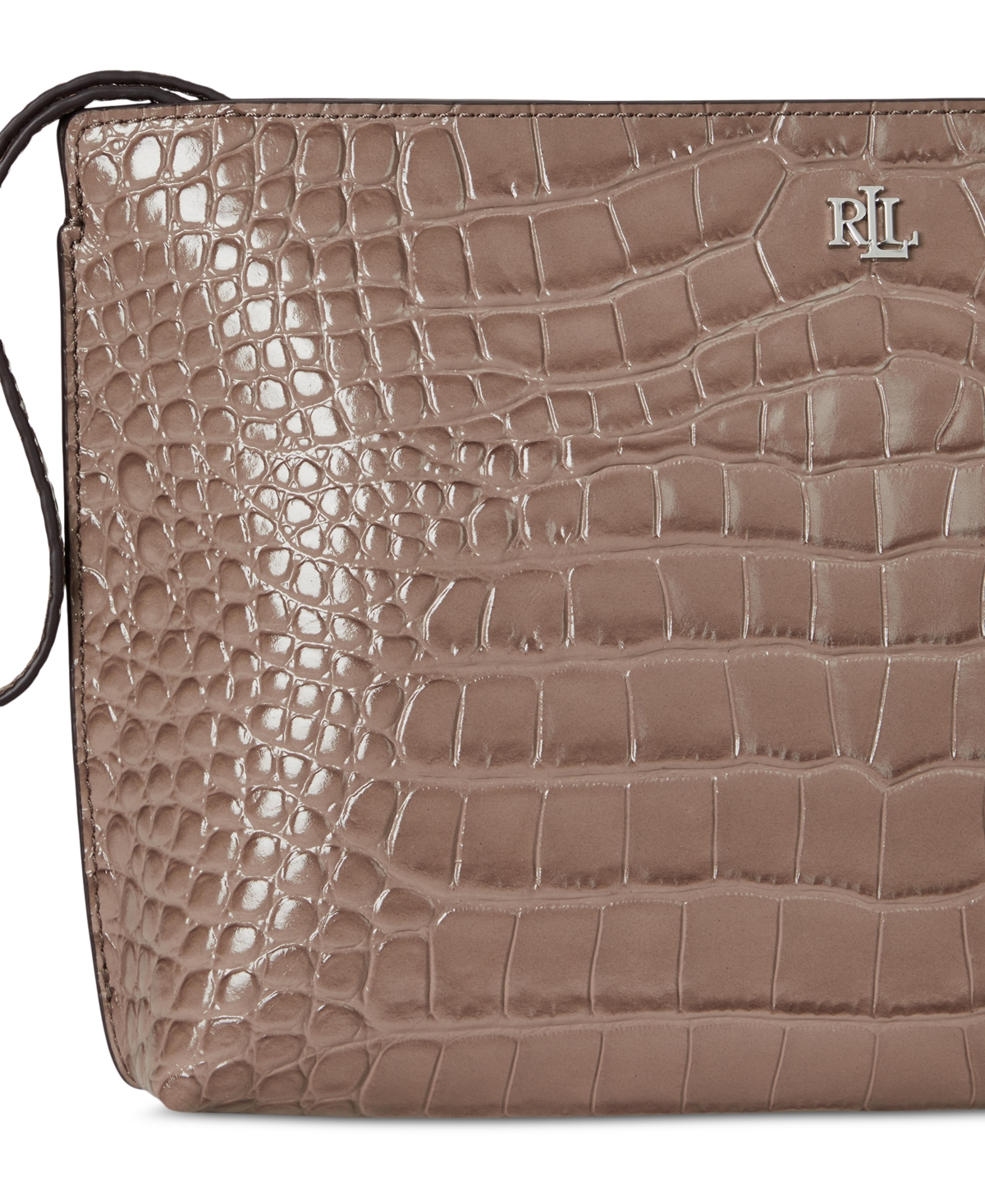 Ralph Lauren Crocodile-embossed Leather Large Pouch In Brown