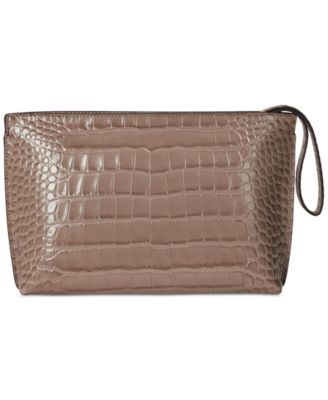 Crocodile-Embossed Leather Zipper Pouch