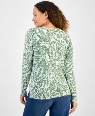 Petite Paisley-Print Long-Sleeve Sweater