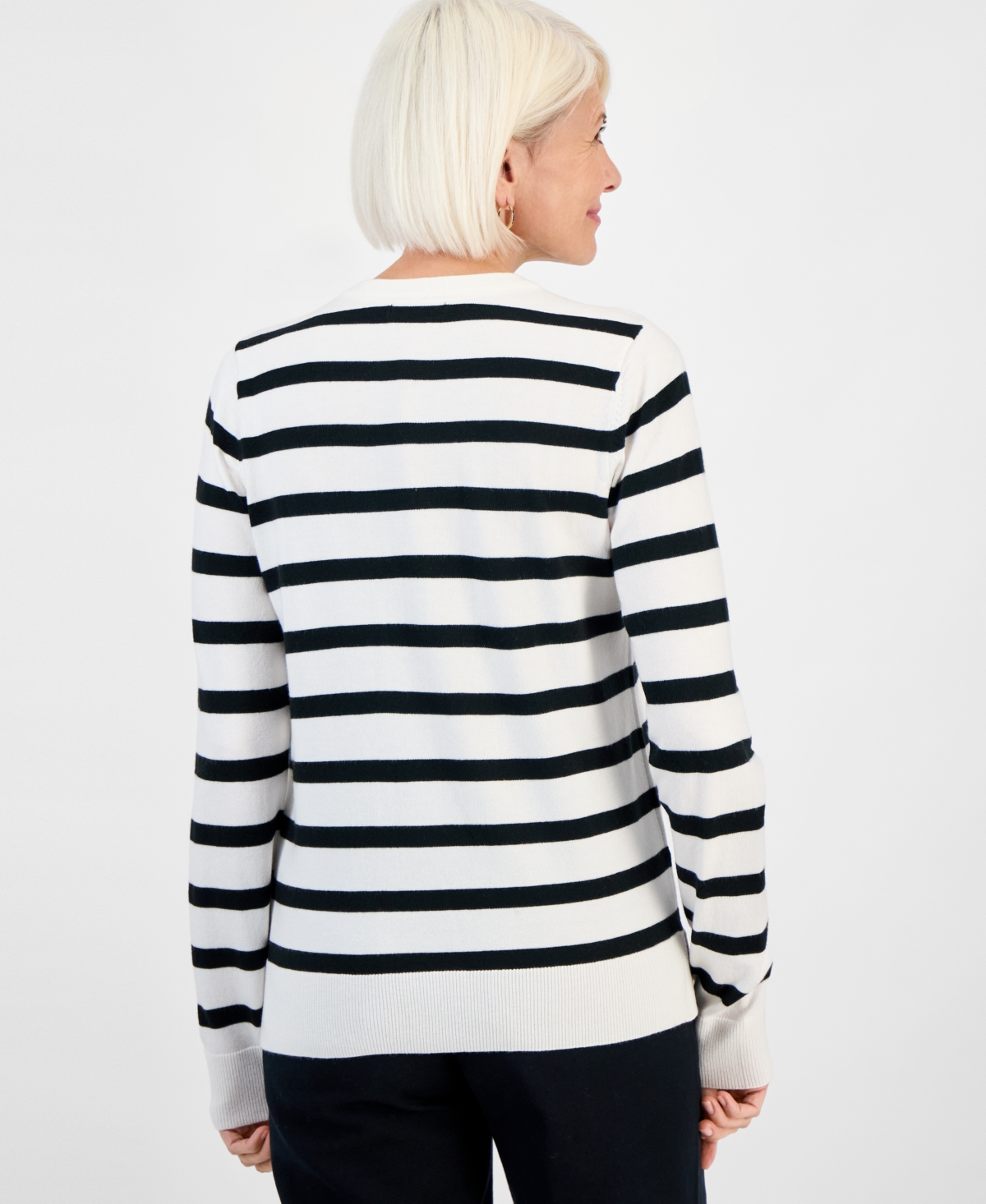Style & Co Petite Striped Relaxed Sweater, Macy's Exclusive In White