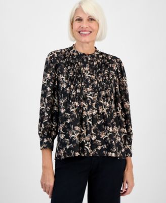 Style & Co - Petite Floral Pleated-Bib Blouse