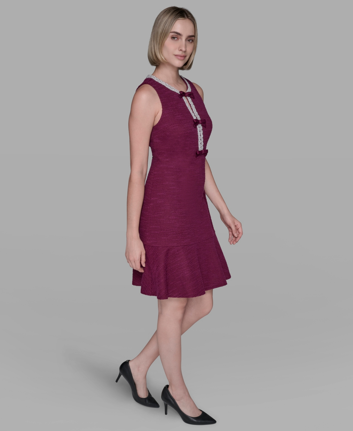 Karl Lagerfeld Women's Embellished Knit Tweed A-line Dress In Burgundy