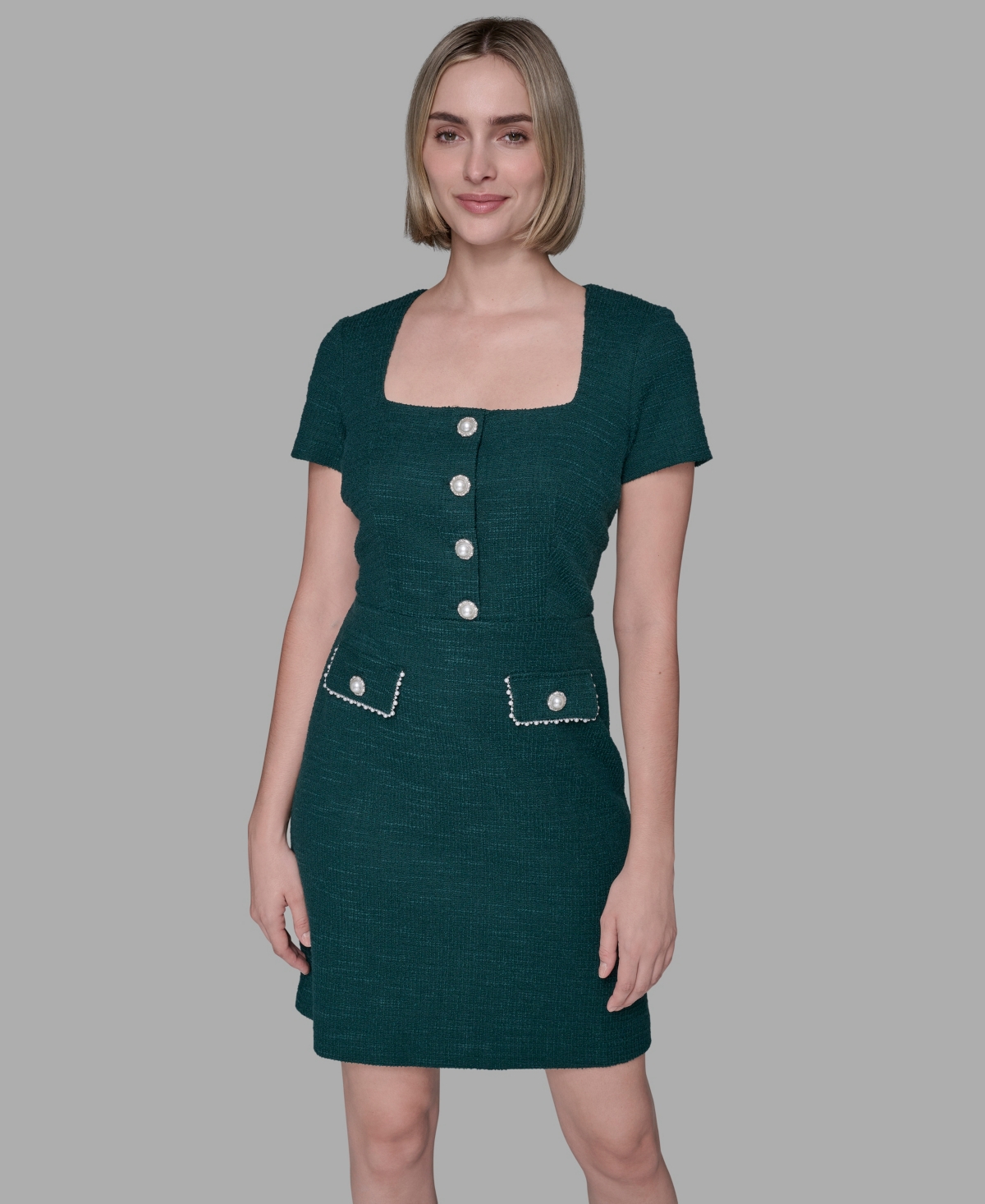 Karl Lagerfeld Women's Embellished Knit Tweed A-line Dress In Green