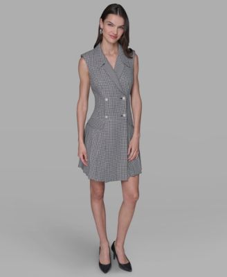 Women's Houndstooth Notched Collar Jacket Dress