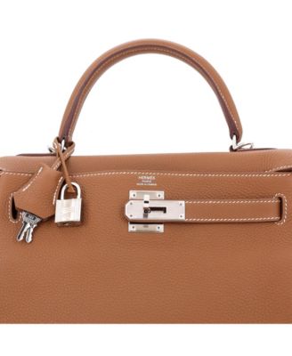 Pre-Owned Hermes Kelly 28 Handbag Brown Togo with Palladium Hardware