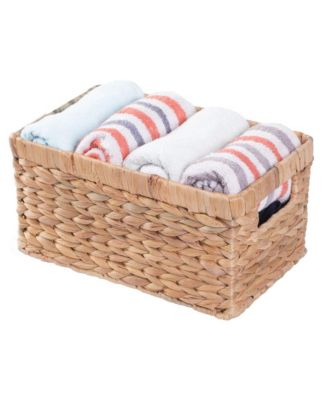 Woven Water Hyacinth Rectangular Storage Bin Basket with Handles