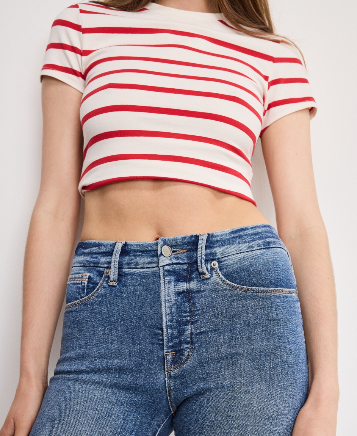 Good American Good Legs Cropped Mini Bootcut Jeans In Indigo 917 In Blue