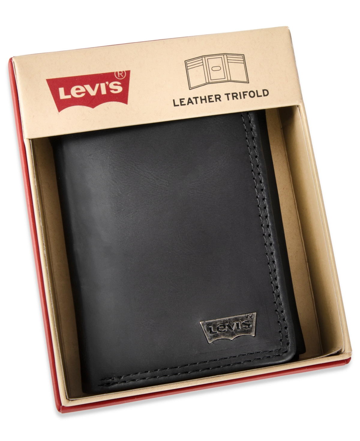 Levi's Men's Rfid Genuine Leather Extra-capacity Conrad Trifold Wallet In Black