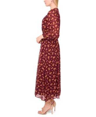Women's Shirred Long-Sleeve Maxi Dress