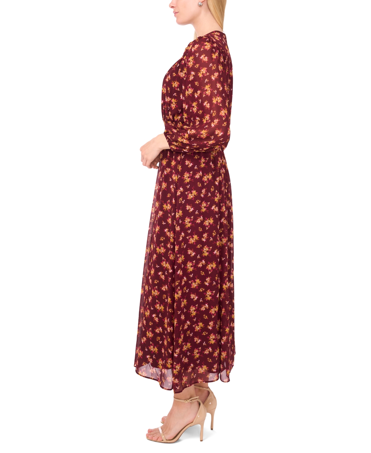 Sam & Jess Women's Shirred Long-sleeve Maxi Dress In Brown