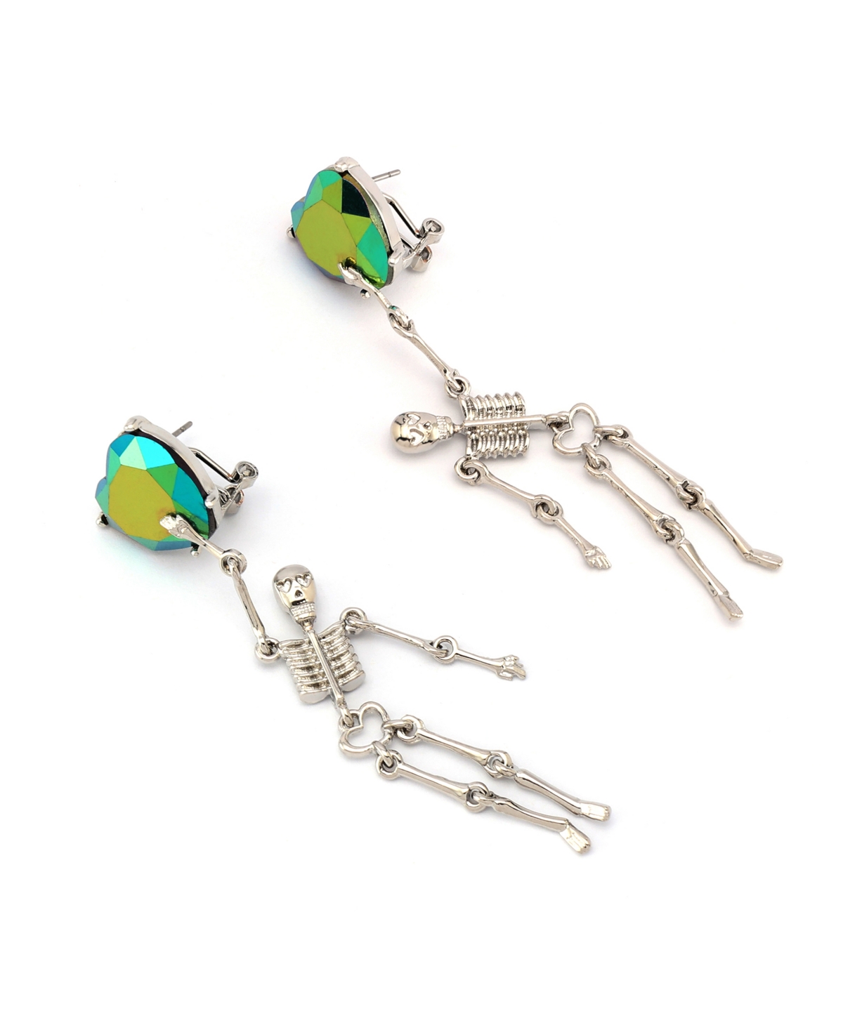 Betsey Johnson Faux Stone Heart Skeleton Drop Earrings In Multi