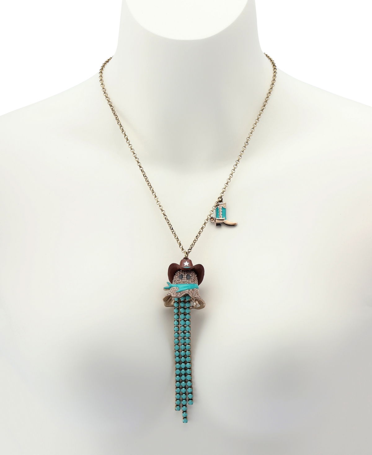 Betsey Johnson Faux Stone Cowboy Ghost Fringe Y-necklace