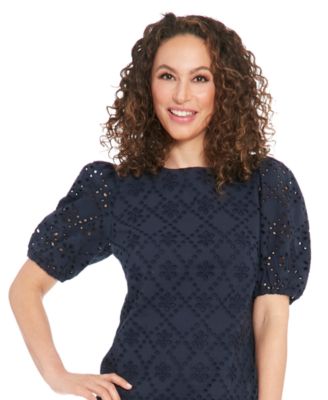 Petite Cotton Eyelet Puff-Sleeve Dress