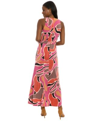 Petite Sleeveless Printed Tie-Waist Maxi Dress