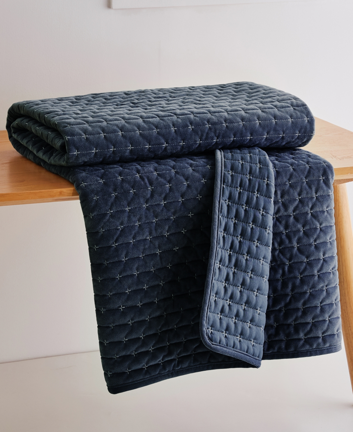 Levtex Velvet Stitch Reversible Quilted Throw, 50" X 60" In Blue