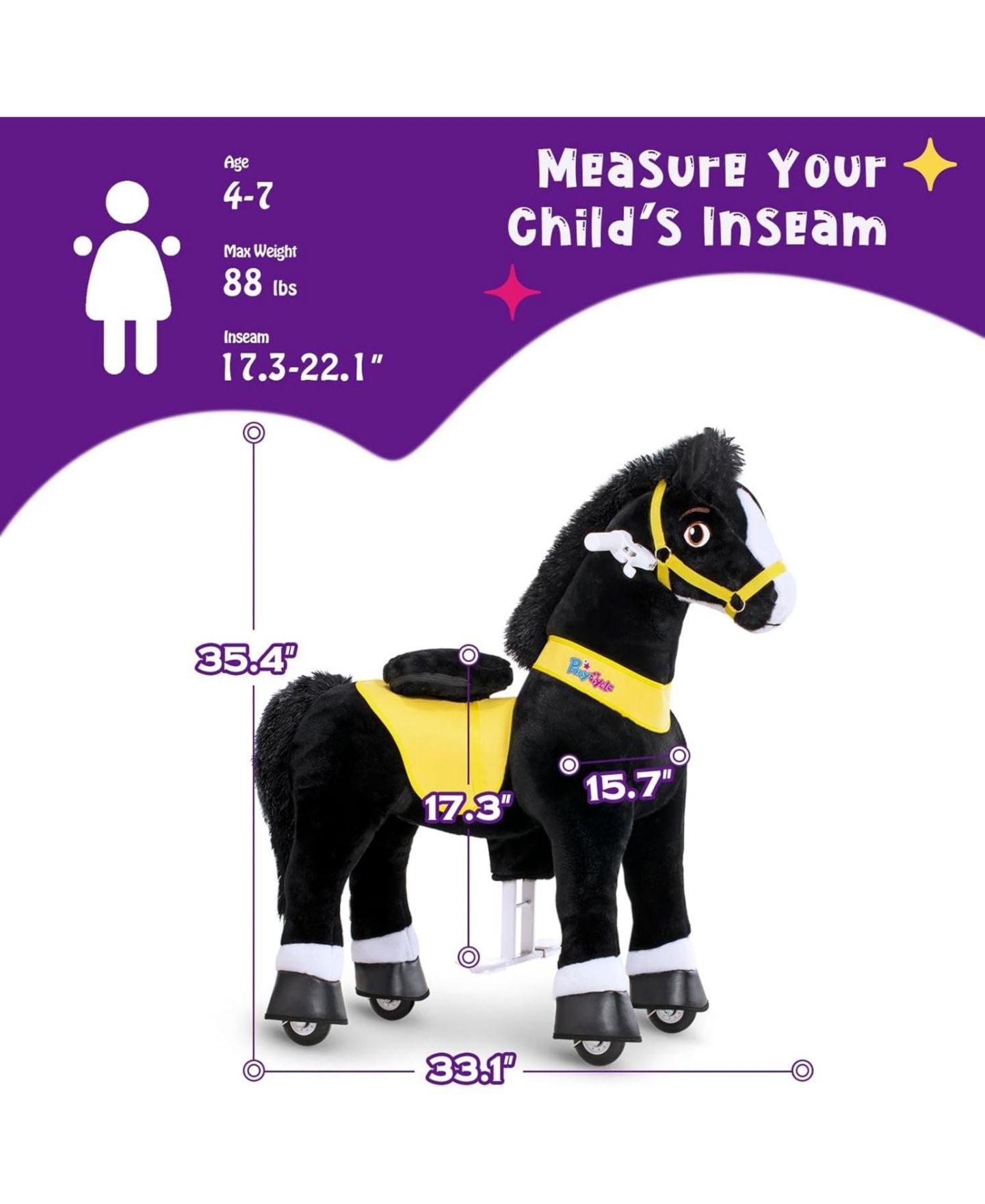 Детская игрушка PonyCycle Model E Size 4 Battery-Free Ride-On Horse with Hand Brake, Ages 4-7, цвет: Чёрный — фото 7