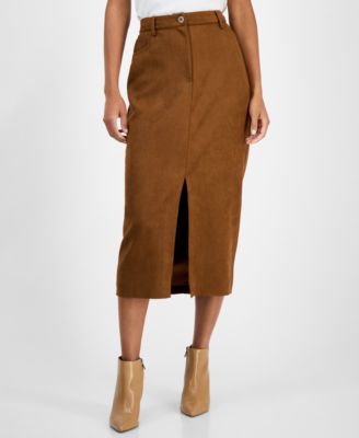 Women's Faux-Suede Slit-Front Midi Skirt 