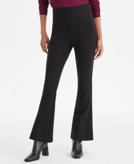 Petite Ponte-Knit Flare Pants - Deep Black