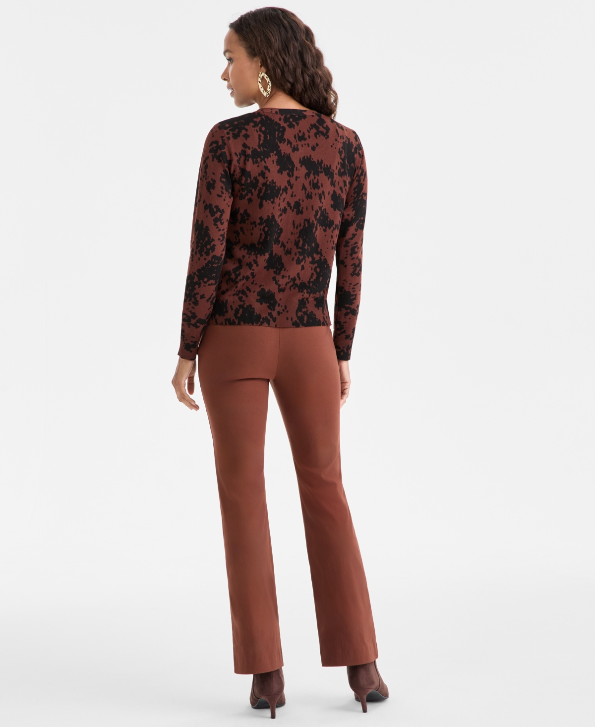 Inc International Concepts Petite Printed Cardigan, Macy's Exclusive In Brown
