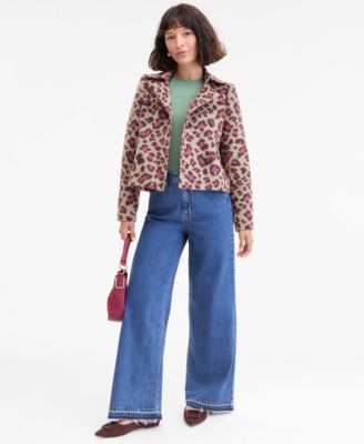 On 34th - Women's Brushed Animal Print Shrunken Peacoat