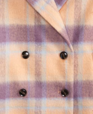 Women's Brushed Plaid Double-Breasted Coat, Macy's Exclusive