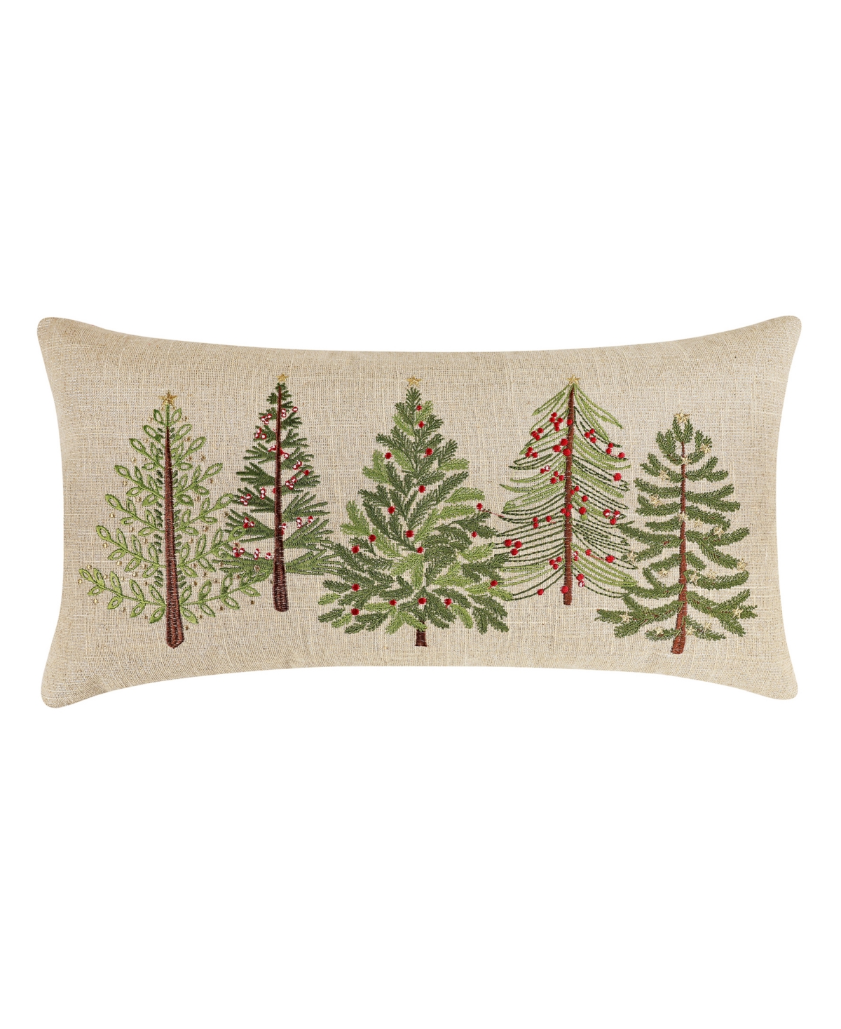 Levtex Merry Tartan Trees Embroidered Decorative Pillow, 12" X 24" In Green