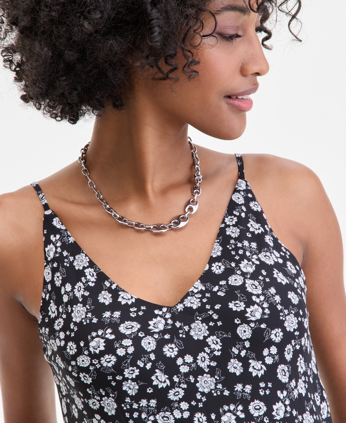 On 34th Women's Floral-print Double V-neck Tank, Macy's Exclusive In Black