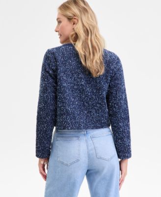 Women's Denim-Trim Tweed Cropped Jacket, Macy's Exclusive