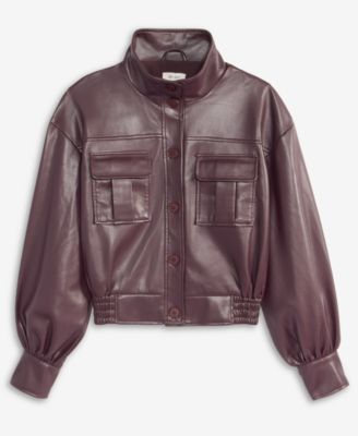 Women's Faux-Leather Bomber Jacket, Macy's Exclusive