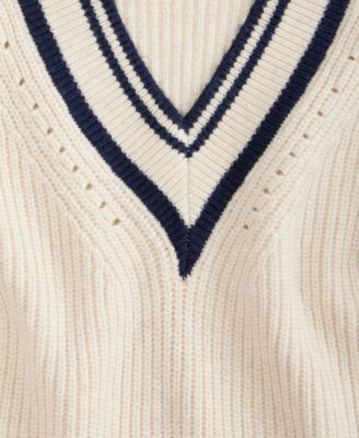 Women's Varsity Tipped V-Neck Sweater, Macy's Exclusive