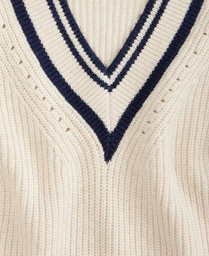Women's Varsity Tipped V-Neck Sweater - thumbnail 9