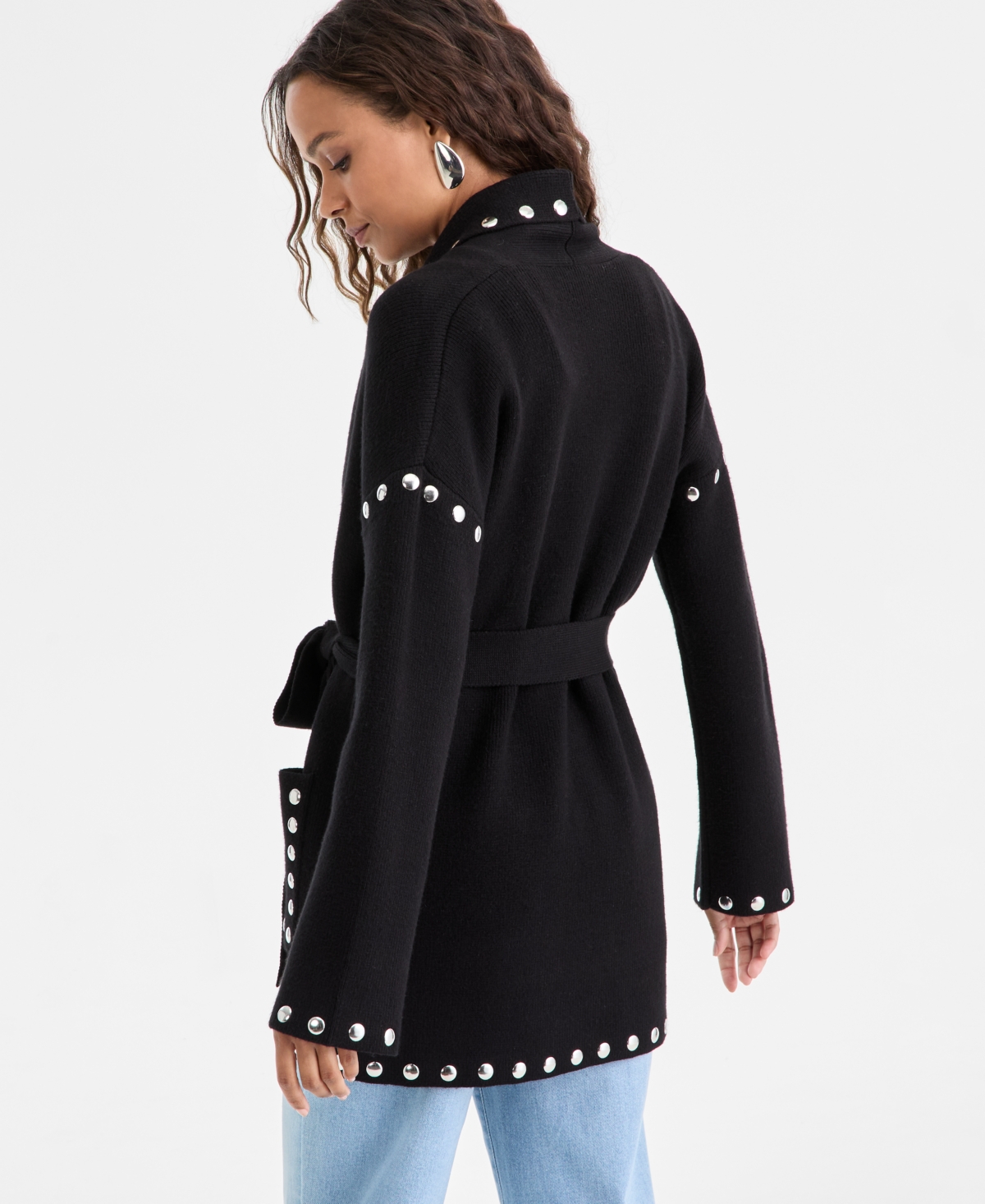 Inc International Concepts Petite Studded Cardigan, Macy's Exclusive In Black