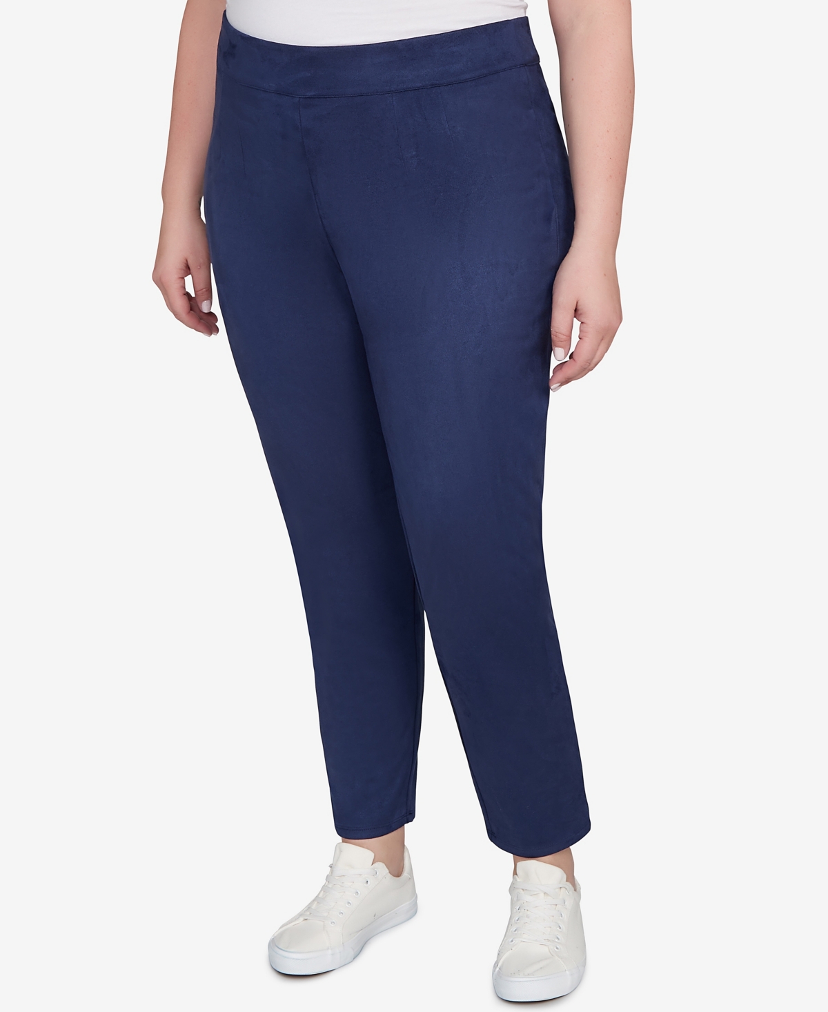 Hearts Of Palm Plus Size Solid Faux Suede Pants In Blue
