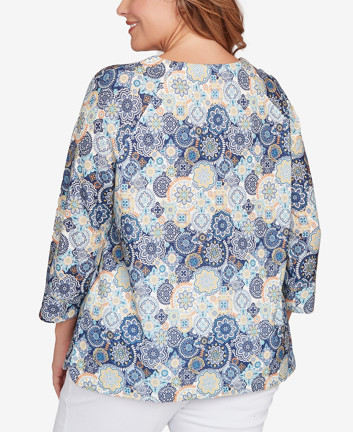 Hearts Of Palm Plus Size Printed Hachi 3/4 Sleeve Top