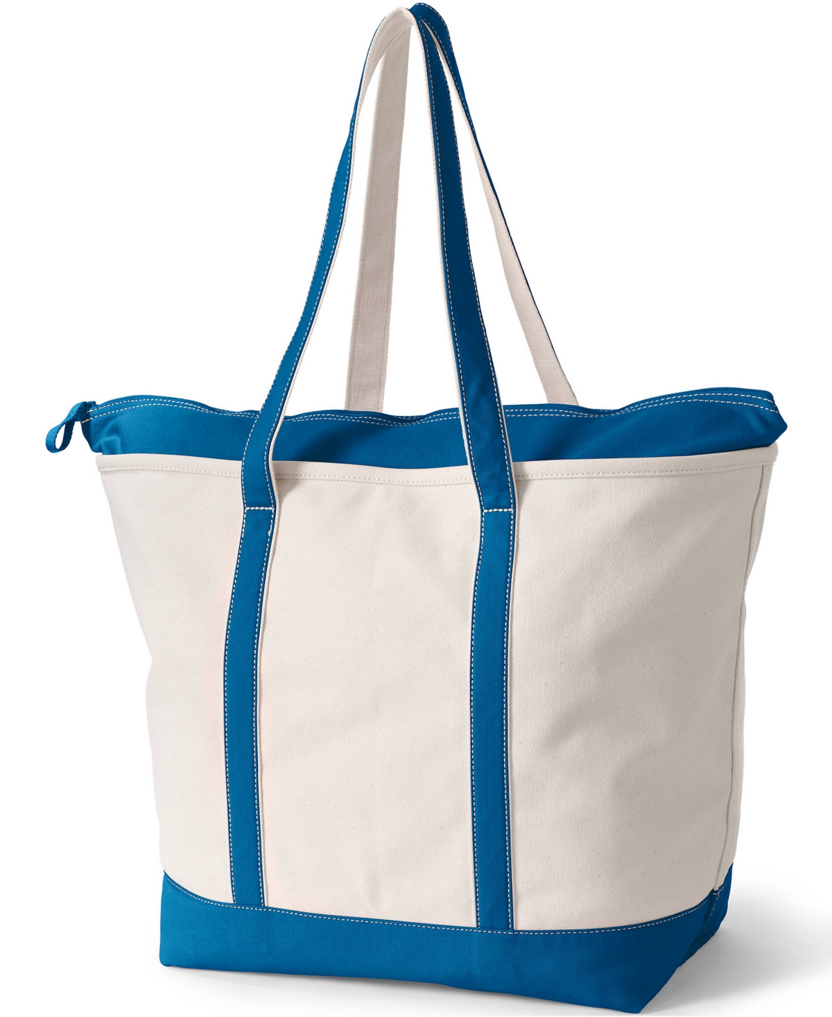 Lands' End Natural 5 Pocket Zip Top Long Handle Canvas Tote Bag