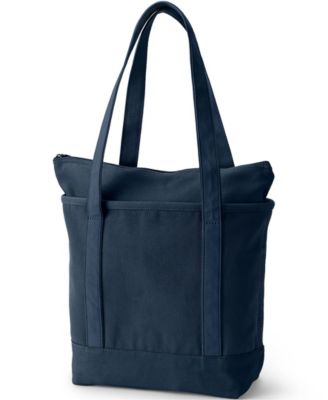 Medium Solid Color 5 Pocket Zip Top Long Handle Canvas Tote Bag