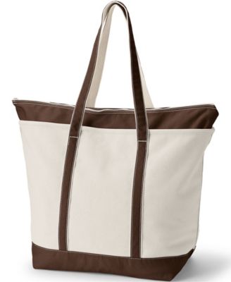Extra Large 5 Pocket Zip Top Long Handle Canvas Tote Bag