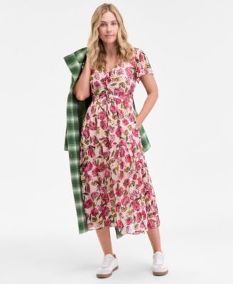 Women's Floral-Print Flutter-Sleeve Midi Dress, Macy's Exclusive